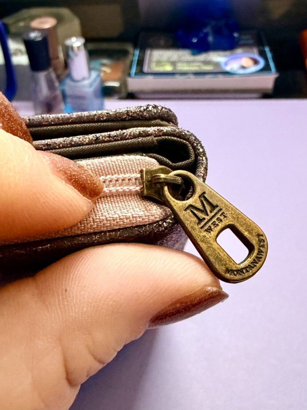 Metallic Purple Montana West Large Wallet with Turquoise and Brass Accents - Picture 11 of 15